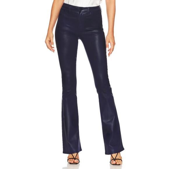 NWT L'Agence Marty Coated Flare Jeans Midnight Navy Blue High Waisted Chic Sexy